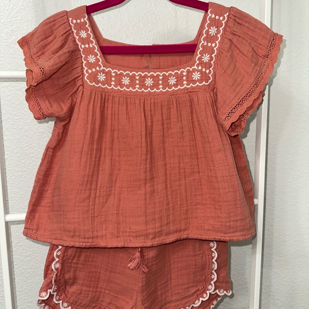Old Navy - Girl’s - Rust Orange Embroidered Top and Shorts Set